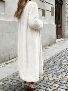 Autumn/Winter New Solid Color Loose Long Faux Fur Coat, Warm And Thick Plush Jacket For Women - White - View 8