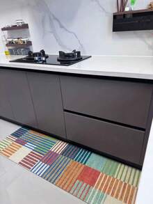 1pc Washable Non-Slip Retro American Style Kitchen Mat, Checkered Striped Italian Style Diatomite Printed Carpet, Quick Absorbent And Easy To Clean, Suitable For Kitchen, Dining Room, Bathroom, Laundry Room And Entryway - Mustard Yellow - View 2