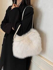 Nuova borsa a mano in pelliccia per autunno/inverno, borsa a tracolla di alta qualità e morbida, versatile - Bianco - Visualizzare 2