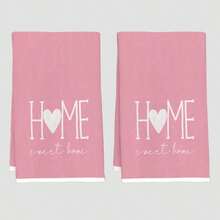 2pcs Pink Heart Print Cartoon Kitchen Towels With "HOME Sweet Home" Lettering - 16x24 Inch Soft Microfiber Reusable Dish Towels, Modern Decorative Hand Towels For Kitchen & Bathroom, Housewarming Gifts, Hand Wash Only (No Machine Washable) - Ideal F - Multicolor - View 1