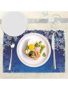 6/12/24 件蓝色圣诞雪花纸餐垫，12 英寸 X18 英寸可重复使用纸餐垫，装饰性圣诞桌垫，水牛格子圣诞饰品，适用于圣诞婚礼、派对、午餐、晚餐、家庭厨房装饰（雪人、雪花、圣诞饰品） - 彩色 - 查看 8