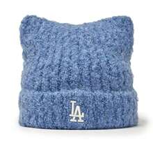 MLB Women Beanie Warm Winter Hats Embroidery Knitted Hat, Soft Knit Lazy Beanie For Women, Women Cat Beanie, Warm Cap Cute Cat Ears Knitted Hat Fall - 淺藍色 - 查看 1