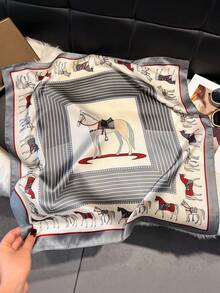 1 pieza Pañuelo cuadrado de 70cm con estampado de caballo, accesorio unisex casual y urbano, bandana, diadema, braga para el cuello, protección solar para exteriores - Gris Claro - Ver 2