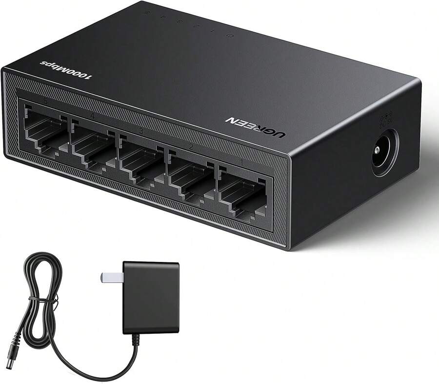 Conmutador Ethernet , Divisor Ethernet Gigabit de Alta Velocidad de 5 Puertos, Divisor de Internet para Escritorio y Montaje en Pared, Conmutador LAN Plug &amp; Play para TV\/Laptop - negro - Ver 1