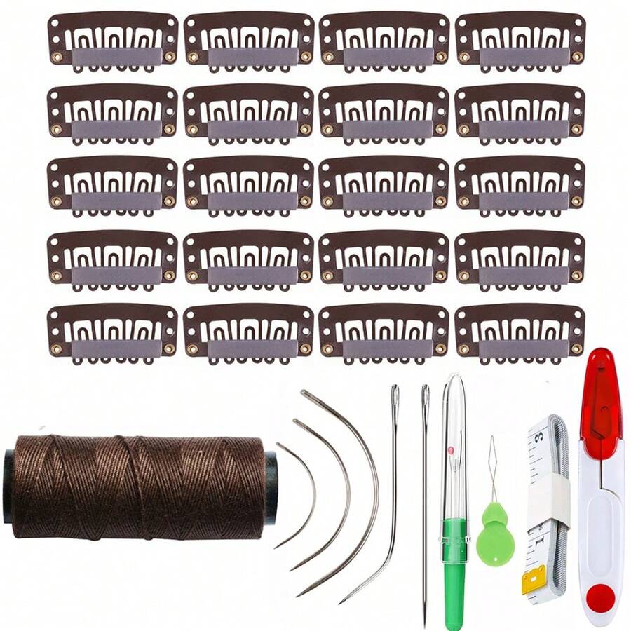 30pcs Needle And Thread Set Professional Hair Extension Tools 5Pcs Curved Needle With 1pc Threads For Making Wig DIY Hand Sewing Hair Weave Extension - Multicolor - View 1