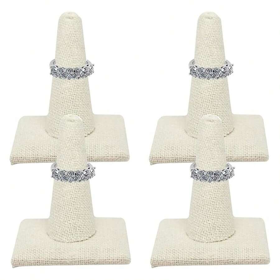 Box 4 Pack Beige Linen Jewelry Ring Finger Display2.12x2.12x2.37 Inches With Square Base - Ring Holder Organizerfor Selling Or Personal Use - Display Stands For Rings - Multicolor 780 - View 1