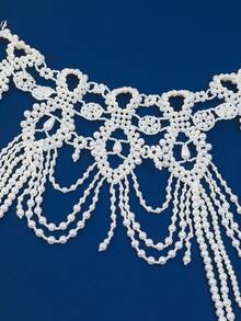 1pc Fashionable European & American Style Sexy Elegant Multi-Layer Faux Pearl Tassel Figure-8 Shoulder Chain Necklace, Suitable For Dresses And Body Accessories - STD004 - View 4