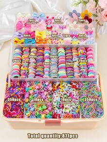 10/15/100/871件套彩色可爱女孩发饰套装，包含蝴蝶结发夹、花朵发卡、全包卡通侧夹、蝴蝶结发圈、Y2K星星BB夹、迷你爪夹和蕾丝竹结弹力发圈，是女孩日常、派对和旅行打造甜美可爱造型的必备单品。 - 彩色 - 查看 5