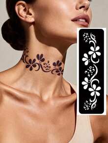 Hana Hand Drawn Tattoo Hollow Template Minimalism Hana Bride Elegant Lace Mandala Flower Pattern Sticker Suitable For Hands, Feet, Shoulders, Neck, Collarbone Semi Permanent Fake Tattoo Sticker 1 Pack - Black - View 4