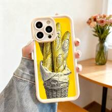 Cubierta de telefono con borde negro amarillo con diseño de pan baguette en canasta para uso diario y estilo urbano - Burdeos - Ver 4