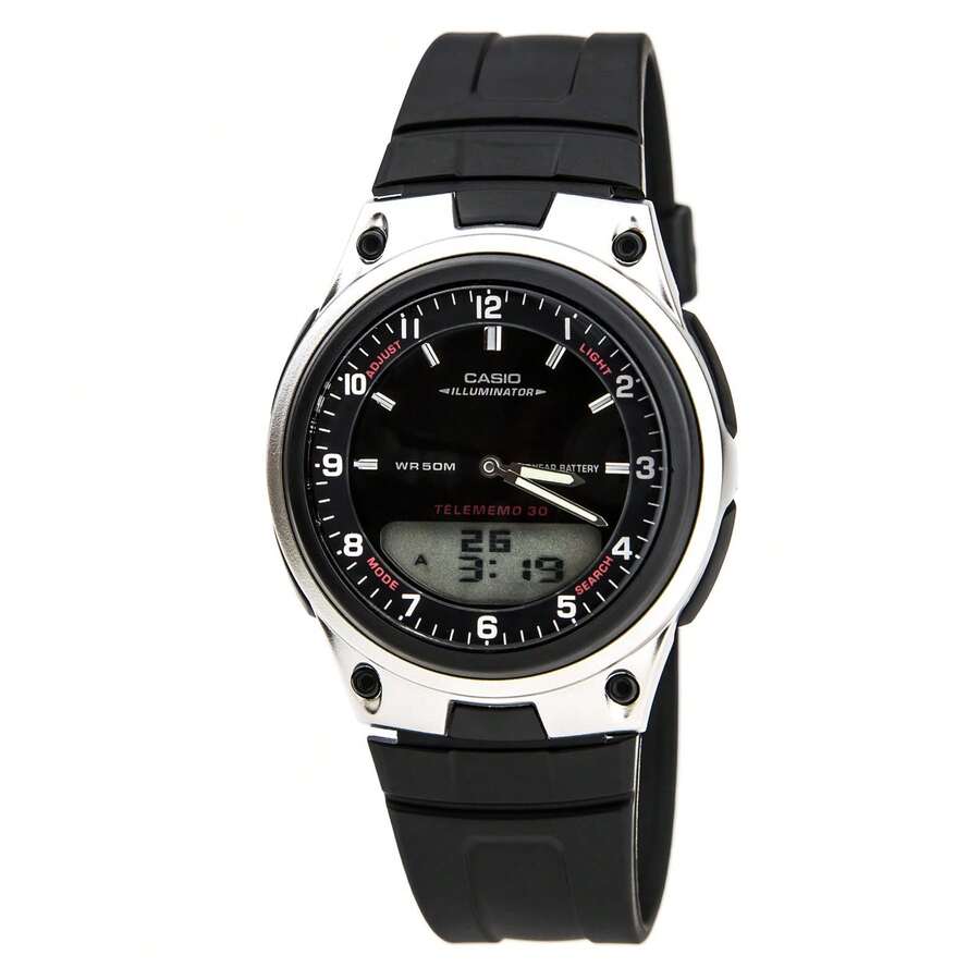 Casio AW80-1A Men's Forester Sports Illuminator Ana-Digi Telememo Databank Black Dial Watch - màu đen - Xem 1