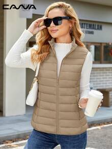 Cavva Women's Lightweight Vests Jacket Water Resistence Soft Sleeveless Warm Jacket Hiking Camping Running Outdoor - 卡其色 - 查看 2