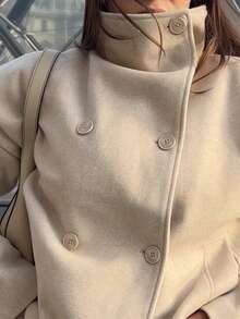 Áo khoác nữ cổ cao hai hàng cúc kiểu cổ điển, áo khoác công sở cho nữ, áo khoác ngoài mùa đông xuân. - Màu be - Xem 5