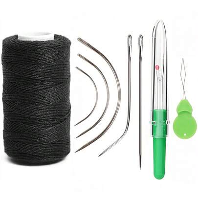 1 Set Wig Sewing Kit, Includes 1 Roll Wig Sewing Thread And 5 Pcs C-Shaped, J-Shaped, I-Shaped Curved Needles, Suitable For Hand Sewing, Wig Attachment And DIY
