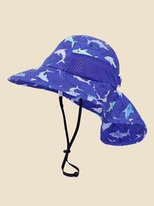 1pc Kids Sun Hat With Neck Protector (Unisex) - Wide Brim UV Protection Bucket Hat, Breathable Mesh Outdoor Beach Hat, Suitable For Children In Summer - Printed Bucket Hat - View 17