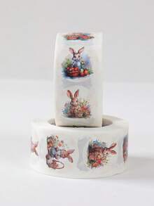 1 Roll/500pcs Easter Bunny Round Stickers, Easter Decoration Labels, Spring Rabbit Pattern, Envelope Seals, Happy Easter Decor, Home Decor, Cute Rabbit Gift Wrapping Stickers, Notebook, Water Bottle, Computer, Phone Decorative Stickers, DIY Gift Packaging Self-Adhesive Stickers, Easter Decoration, Easter Gifts, Party Favors, Labels, Sealing Stickers - Easter Bunny - View 6