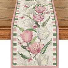 1 件装可爱粉色郁金香花卉春季桌旗，适合夏季厨房餐桌装饰，也可用于家庭聚会，尺寸可选：13x35/13x47/13x72/13x90/13x108 英寸 - 彩色 - 查看 13