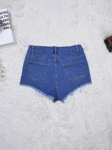 Dollsgirl 女士 Y2K 性感复古短裤，高腰斜插口袋毛边弹力修身休闲超短牛仔短裤，沙滩度假