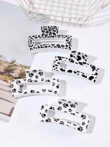 2/3/4个装时尚奶牛纹、豹纹、爪纹方形发夹，镂空发爪，优雅发髻固定器，无缝马尾夹，多功能发饰，适合日常、户外、运动、旅行、派对等场合，是情人节、复活节、母亲节、返校季、生日、假期等场合的理想礼物。 - 黑與白 - 查看 3