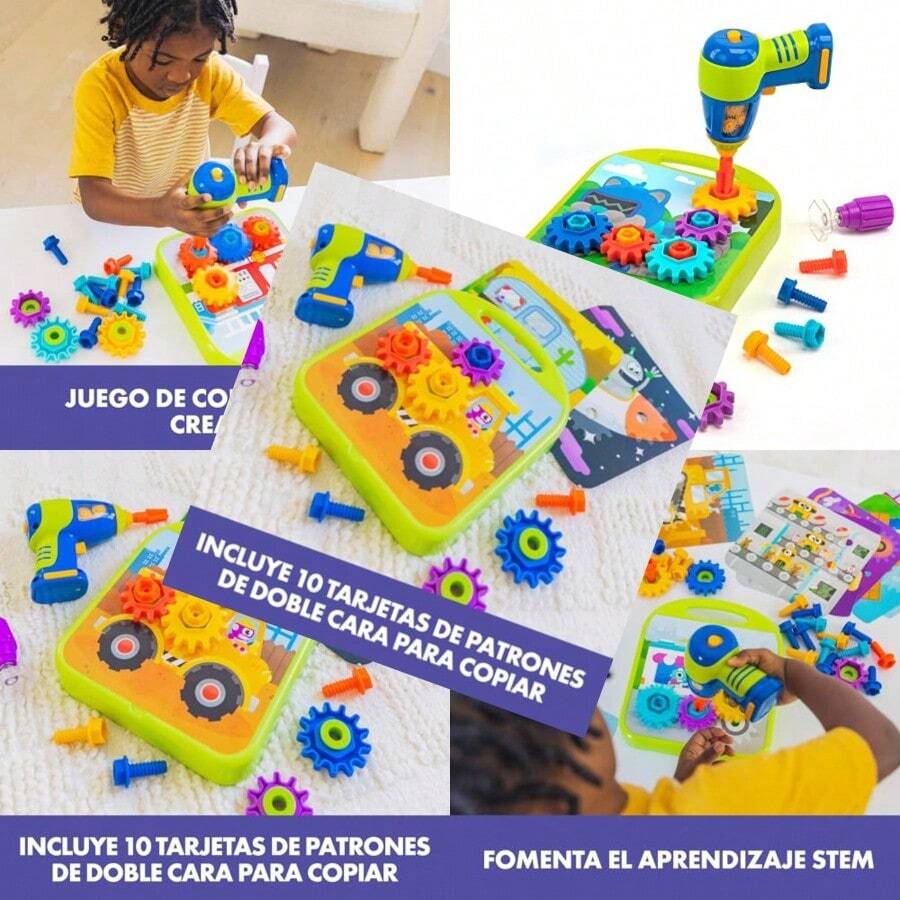 Educational Insights Design Drill Gears Workshop 55 Piezas con Taladro Electrico Juguete Preescolar Stem Nios y Nias Mayores de 3 aosConveniente y duradero, para niños - Multicolor - Ver 1