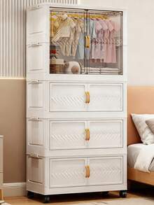 1pc Foldable Portable Wardrobe Organizer Rack, Independent Plastic Wardrobe Storage Box, Clothing Cabinet Divider Storage Box, Foldable Portable Design, Bedroom Storage Rack, No Gold Pipe, Vertical Shelf, Decorative Furniture Storage Cabinet - Color Mixing - View 6