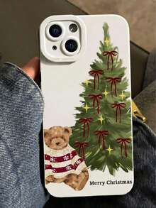 Christmas Tree Toy Bear Pattern Liquid Silicone Mobile Phone Case Full-Body Protection Shockproof Anti-Fall TPU Soft Rubber Case Compatible With Samsung Galaxy