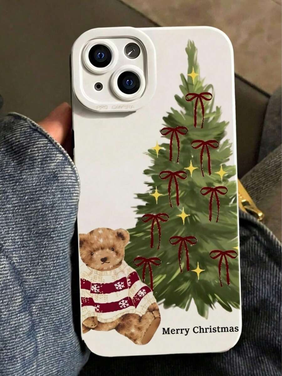 Christmas Tree Toy Bear Pattern Liquid Silicone Mobile Phone Case Full-Body Protection Shockproof Anti-Fall TPU Soft Rubber Case Compatible With Samsung Galaxy