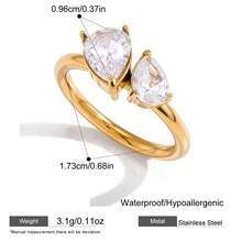 S SHOPBOHO 1枚大号水滴形水晶钻石戒指，立方氧化锆钻石结婚戒指，金色不锈钢首饰，情人节礼物 - 鑽戒 - 查看 8