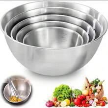 4/5/7 Pcs Stainless Steel Mixing Bowls Set, With Measurement Marks, Scratch-Resistant, Easy To Clean, Stackable, Great For Kitchen Cooking, Baking And Meal Prep - Multicolor - View 1