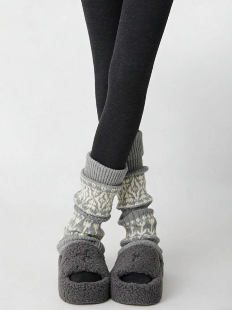 جوارب من الفليس الفاخر، دافئة للخريف/الشتاء للارتداء مع بوت الثلج والسراويل الضيقة، أكمام سميكة للساق متعددة الألوان، للنساء - جوارب جاكار - مشاهدة 13
