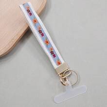 1个波西米亚风手工厚布刺绣钥匙扣，适用于 16/17 Pro Max手机挂绳、腕带、包包挂饰、钥匙链配件、印花织带钥匙圈、女士汽车钥匙链、女士包包吊坠钥匙扣、通用钥匙扣、女士时尚钥匙扣 - 手腕掛帶 - 查看 16