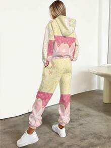 Two-Piece Set  Casual    Knitted Fabric    Drawstring  Pocket    Sweatpants And Hoodie Set  Home  Vacation    All - 彩色 - 查看 2