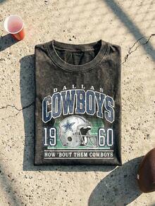 Dallas Football Helmet Graphic Tee Acid Washed Shirt Unisex Couple Matching Boyfriend Style Retro Game Day 1960 Aesthetic Sports Fan Gear Distressed Cotton Graphic Tees Men Oversized T Shirt Summer Clothes Men Fall Clothes Men Winter Clothes Camisetas Para Hombre - màu đen - Xem 2