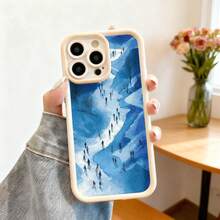 Cubierta de teléfono con borde negro diseño de patinaje sobre hielo en invierno azul claro para uso diario y viajes - Café integral - Ver 4