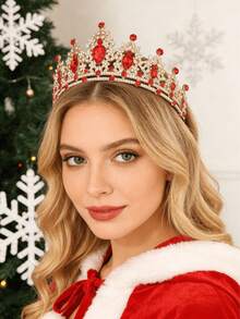 1pc Christmas Hot Pink Fairy Alloy Tiara With Faux Pink Diamonds & Crystal Leaf - Women's Bridal Birthday Xmas Headpiece It Is Suitable For Birthdays, Parties, Beauty Pageants, Weddings And Christmas - Half Crown - View 5