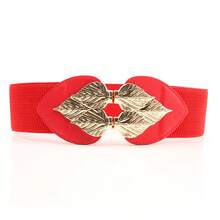 1 Piece New Women's Elastic Waist Cincher, Fashion Commuter Wide Belt With Leaf & Heart Pattern, Stretch Waist Seal For Dresses, High-End Feel, Light Luxury, Personalized Design, Fashionable Style, Fresh Look, Suitable For Daily Wear, Office, Party, Wedding, Vacation, Music Festival, Dinner - 紅色 - 查看 11