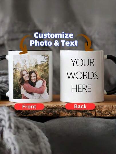 11oz Personalized Custom Mug, Can Print Photos, Text, Logo, Ideal Gift For Valentine's Day, Thanksgiving, Christmas, Birthday, Anniversary For Loved Ones, Family, Friends, Unique Personalized Drinkware For Home, Office, School