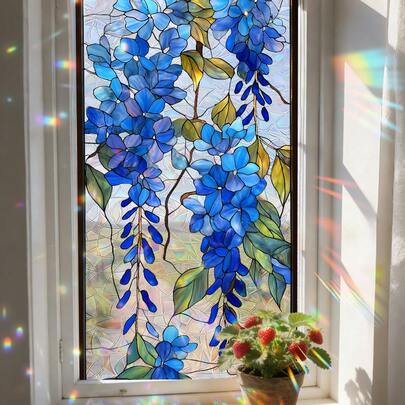 1/5 יחידות סרט חלון קשת, מדבקת זכוכית נצמדת סטטית, דוגמת פרחים בסגנון רטרו, סרט פרטיות, מדבקות ויניל נשלפות לשימוש חוזר, עיצוב סלון ביתי לוכד אור שמש