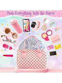 Girls Toy Wallet, Kids Wallet, Includes Pretend Cosmetics, Princess Toy Set, Contains Handbag, Phone, Watch, Scarf, Children's Toy Wallet, Birthday Gift, Suitable For Girls Aged 3, 4, 5, 6 And Above - Multicolor - View 6