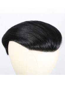 1B黑色薄款逼真合成男士假发，人发质感，自然发际线，聚酯纤维替换假发，耐用假发系统 - Natural Black - 查看 7