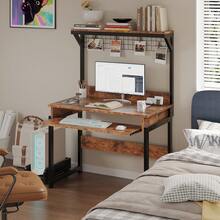 Computer Table, Study Table, Desk With Computer Stand Groove Design, Ergonomic And With Storage Rack - màu nâu - Xem 3