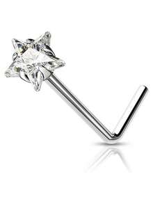1 pieza/2 piezas Aro y pendiente de nariz de acero inoxidable con estrella, estilo minimalista y personalizado, regalo para fiesta [Nota: También se vende la pieza individual] - Plateado - Ver 4