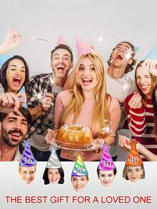 Customized Birthday Photo Banner (25cm/9.84in), Personalized Face/Text/Age Design With Gold Glitter Accents, Includes Party Hat, Versatile Decoration For Birthday/Anniversary Parties, Fun Gift For Loved Ones - Multicolor - View 5