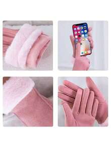 1pair Women's Fall And Winter Warm Gloves - Responsive Touchscreen Function, Thickened Cushioned Windproof, Adorable Style For Students, Suitable For Riding & Daily Usage - Hồng - Xem 4