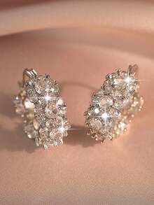 一对华丽闪亮的白色立方氧化锆镶嵌优雅圆形耳环，奢华派对婚礼首饰，女士适用。情人节配饰 - A - 查看 12