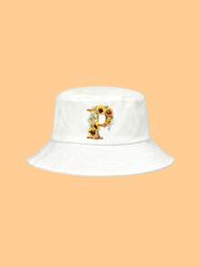 儿童白色彩色向日葵字母图案遮阳帽，26个字母可定制，时尚优雅多功能轻便防紫外线渔夫帽，适合作为生日/节日礼物，男孩/女孩户外日常、钓鱼、徒步旅行、休闲、上学等场合佩戴。 - 白色 - 查看 13