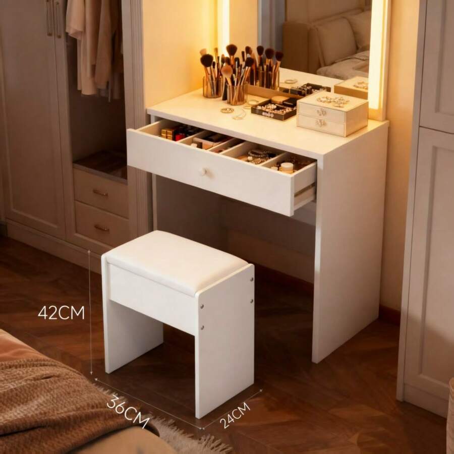 Bedroom Dressing Table Chair, White Chair With Cotton Cushion, Suitable For All Dressing Tables, Bedroom Dressing Table Set - 椅子 - 查看 1