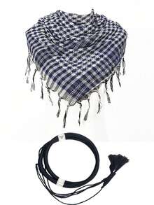 2件套儿童阿拉伯格子流苏头巾和阿拉伯绳，阿拉伯棉质战术围巾披肩，适合男孩和女孩，头围：54、55、56厘米 - 2PCS - 查看 15