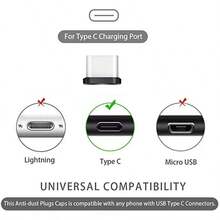 4个装 USB C 金属防尘塞 + 清洁刷套装 通用防尘端口盖 适用于小米智能手机和苹果所有 Type-C 手机 - 彩色 - 查看 4