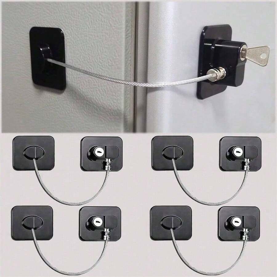 1pc/2pcs/3pcs High-Security Safety Lock, Multi-Functional Cabinet/Door/Window/Refrigerator Lock - Black - View 1